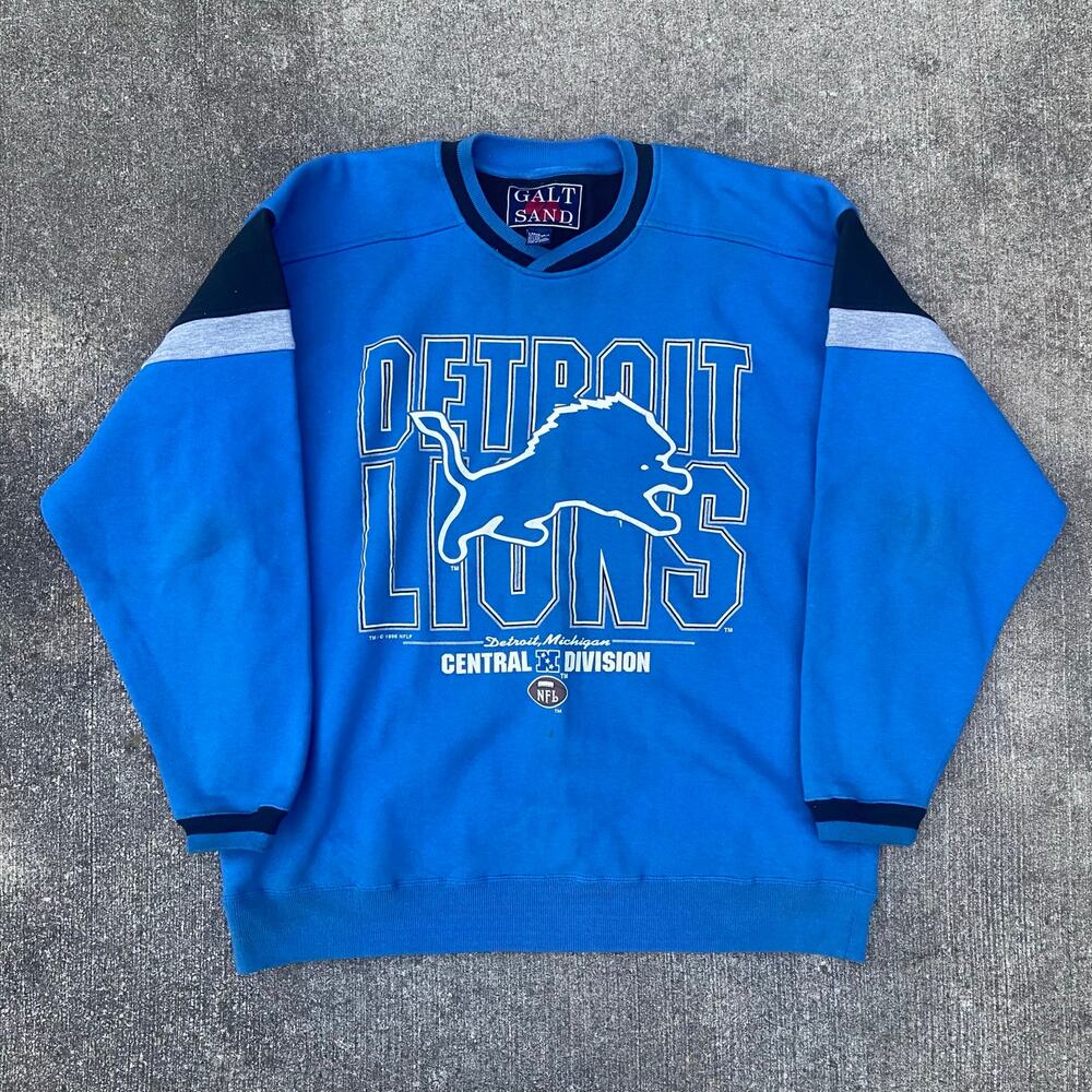 Vintage Detroit Lions Galt Sand Blue Crewneck Sweater Pullover Mens Size Large